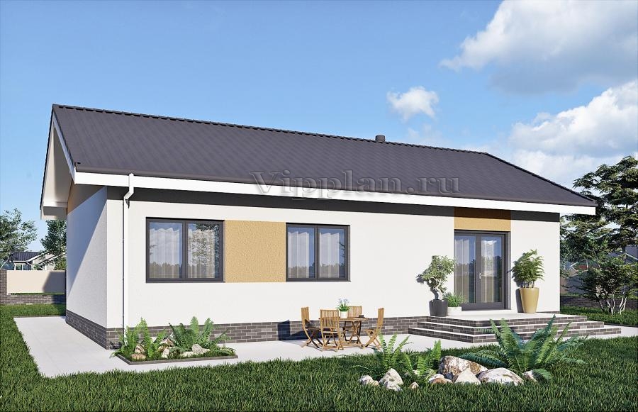 Одноэтажный дом с террасой, 3 спальнями и отделкой штукатуркой