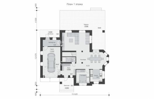 Одноэтажный дом с мансардой, гаражом и просторной гостиной