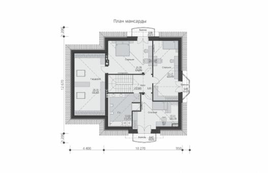 Одноэтажный дом с мансардой, гаражом и просторной гостиной